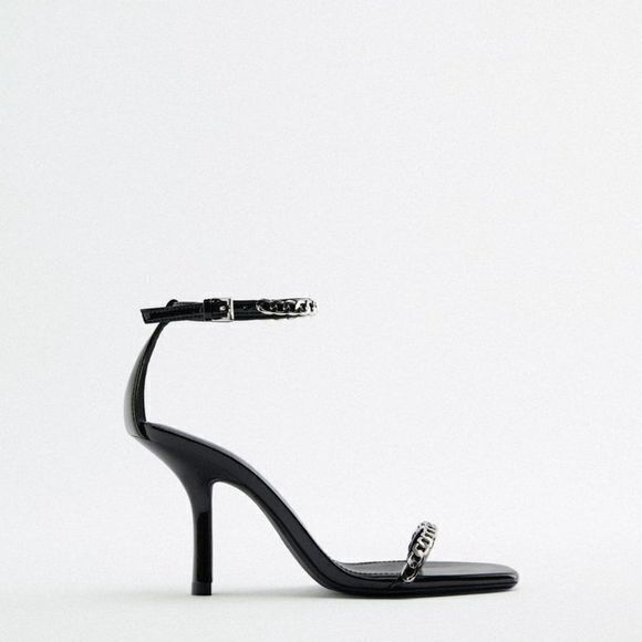 NEW ZARA CHAIN TRIM HEELED SANDALS SHOES THIN STRAP WOMENS SIZE 41 US 10 - Picture 4 of 6